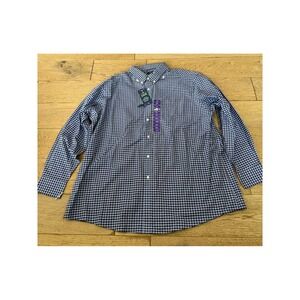 Members Mark Mens Stretch Oxford Shirt Blue Gingham Check Long Sleeve XXL